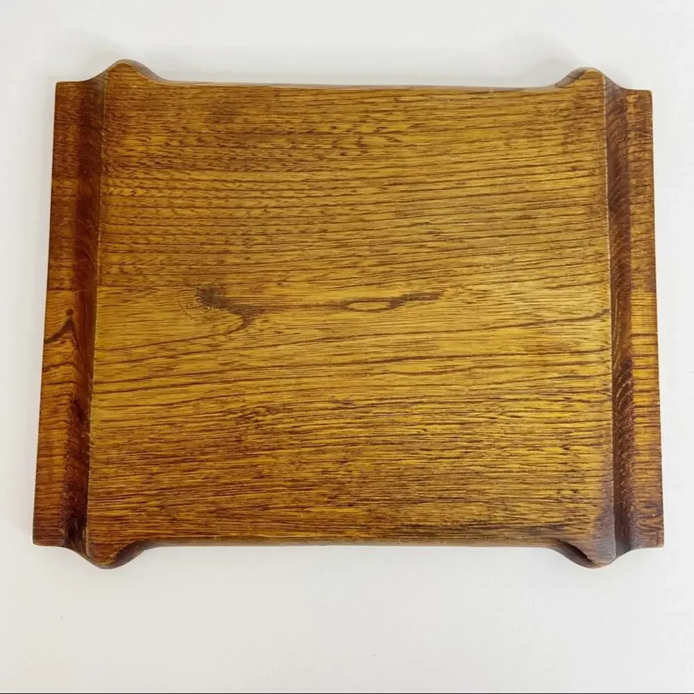 Fred Press | MCM Red & Gold Bamboo Ceramic Inlay Cheese Board Serving Tray